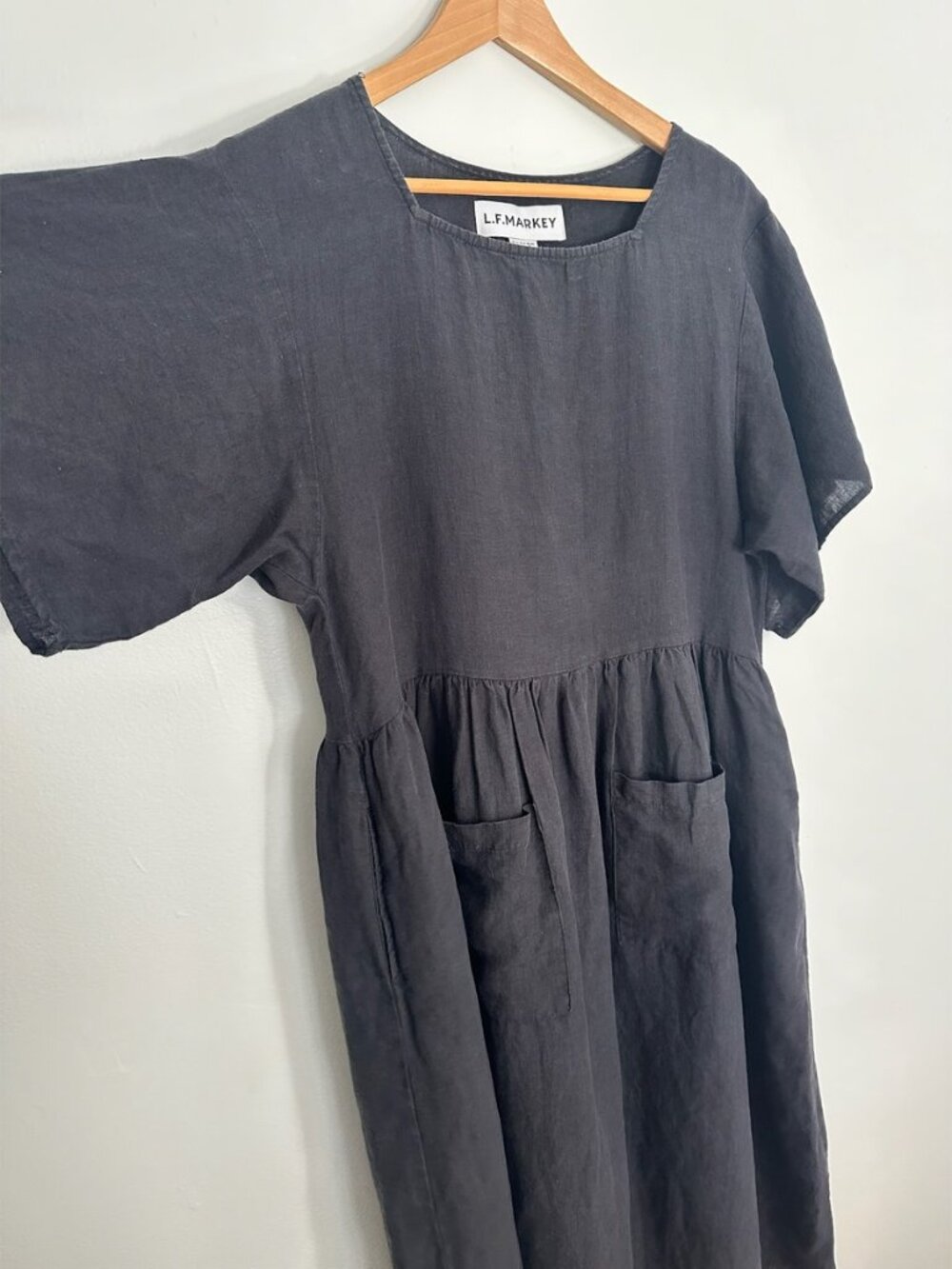 L.F. Markey Black Linen Square-Neck Dress US8 - Picture 5 of 7